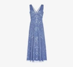 Adrianna Papell Hand-Beaded Ankle-Length Dress In French Blue 15 Adrianna Papell Hand-Beaded Ankle-Length Dress In French Blue -Adrianna Papell Shop AP1E209645 AA544 Regular Flat