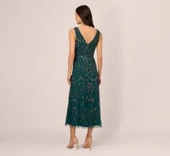 Adrianna Papell Hand-Beaded Ankle-Length Dress In Gem Green -Adrianna Papell Shop AP1E209645 AW303 Regular Back