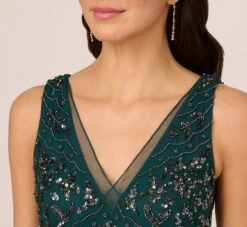 Adrianna Papell Hand-Beaded Ankle-Length Dress In Gem Green -Adrianna Papell Shop AP1E209645 AW303 Regular Detail