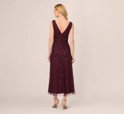 Adrianna Papell Hand-Beaded Ankle-Length Dress In Night Plum -Adrianna Papell Shop AP1E209645 BK940 Regular Back