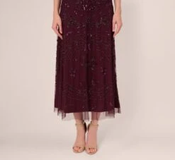 Adrianna Papell Hand-Beaded Ankle-Length Dress In Night Plum -Adrianna Papell Shop AP1E209645 BK940 Regular Lifestyle