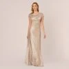 Adrianna Papell Metallic Foil Knit Draped Long Gown In Alabaster -Adrianna Papell Shop AP1E209681 AB268 Regular Default