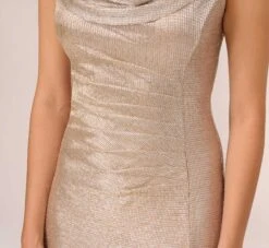 Adrianna Papell Metallic Foil Knit Draped Long Gown In Alabaster -Adrianna Papell Shop AP1E209681 AB268 Regular Lifestyle