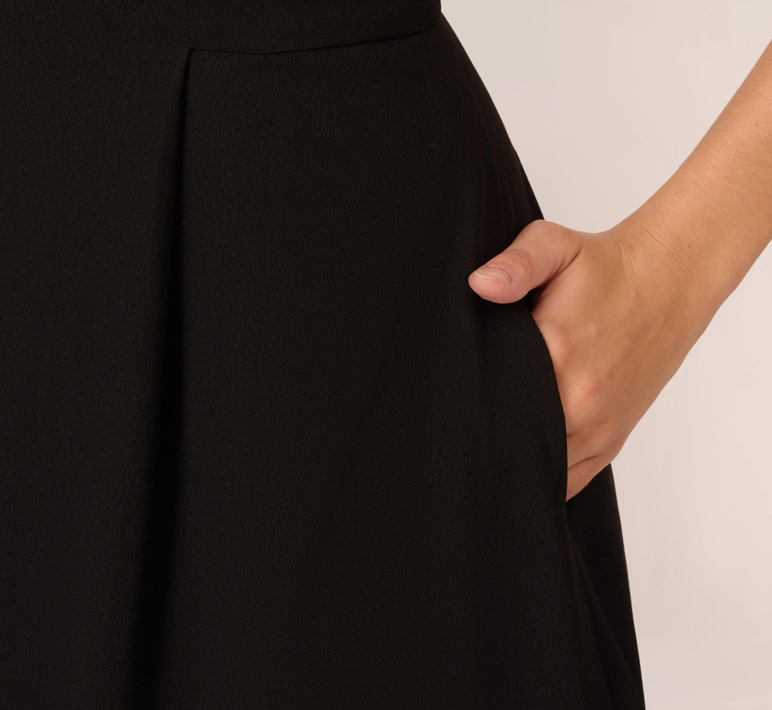 Adrianna Papell Crepe And Mesh Illusion Midi-Length Fit-And-Flare Cocktail Dress In Black 6 Adrianna Papell Crepe And Mesh Illusion Midi-Length Fit-And-Flare Cocktail Dress In Black - Image 4