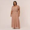 Adrianna Papell Plus Size Fleur Beaded Blouson Gown With Sheer Short Sleeves In Rose Gold -Adrianna Papell Shop AP1E209812 AA958 Plus Default