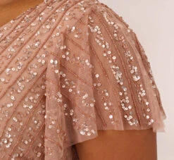 Adrianna Papell Plus Size Fleur Beaded Blouson Gown With Sheer Short Sleeves In Rose Gold 12 Adrianna Papell Plus Size Fleur Beaded Blouson Gown With Sheer Short Sleeves In Rose Gold -Adrianna Papell Shop AP1E209812 AA958 Plus Lifestyle