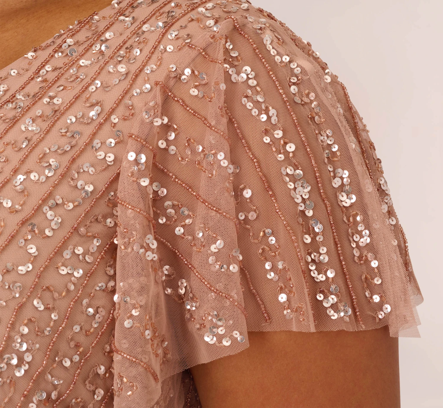 Adrianna Papell Plus Size Fleur Beaded Blouson Gown With Sheer Short Sleeves In Rose Gold 7 Adrianna Papell Plus Size Fleur Beaded Blouson Gown With Sheer Short Sleeves In Rose Gold - Image 5