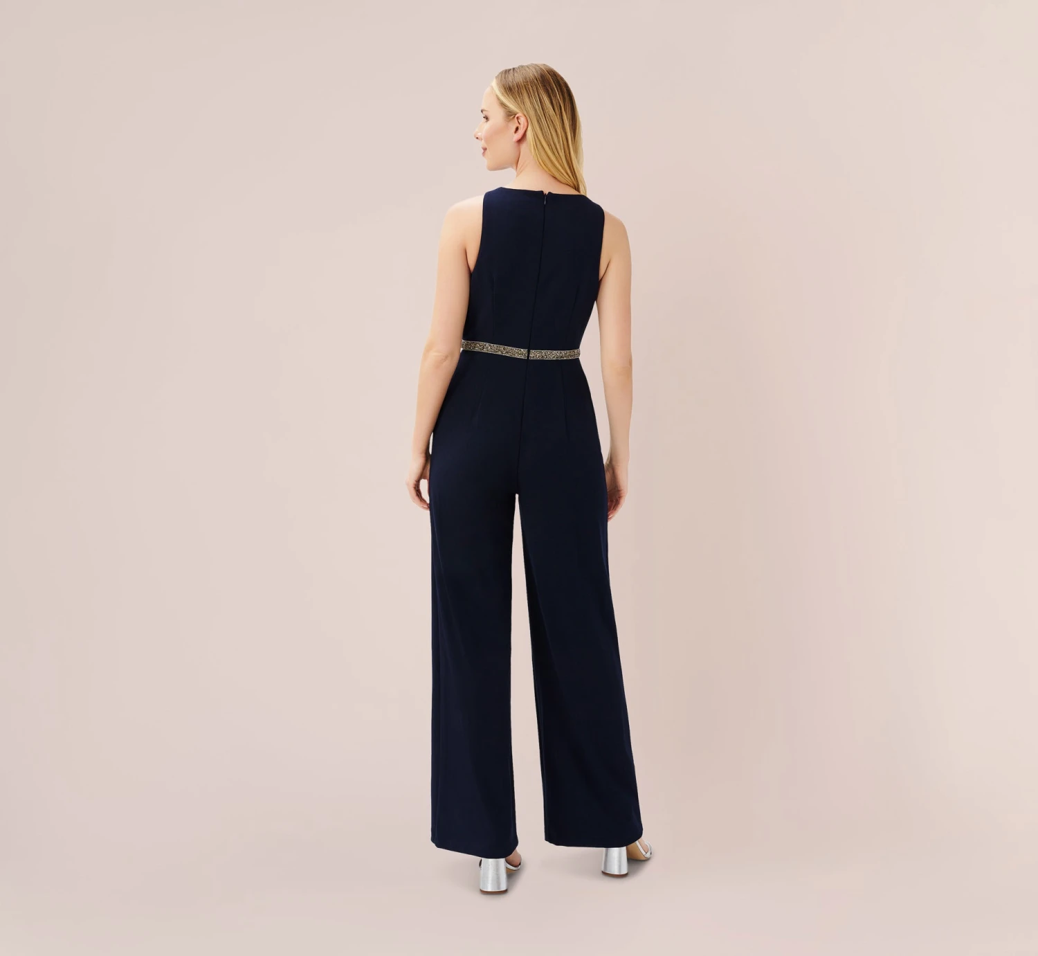 Adrianna Papell Crystal-Trimmed Crepe Jumpsuit In Midnight 4 Adrianna Papell Crystal-Trimmed Crepe Jumpsuit In Midnight - Image 2