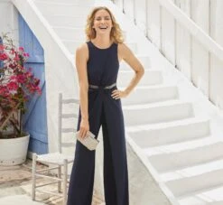 Adrianna Papell Crystal-Trimmed Crepe Jumpsuit In Midnight 11 Adrianna Papell Crystal-Trimmed Crepe Jumpsuit In Midnight -Adrianna Papell Shop AP1E209830 AB411 Regular Default