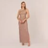 Adrianna Papell 3D Floral Hand-Beaded One-Shoulder Long Column Gown In Stone