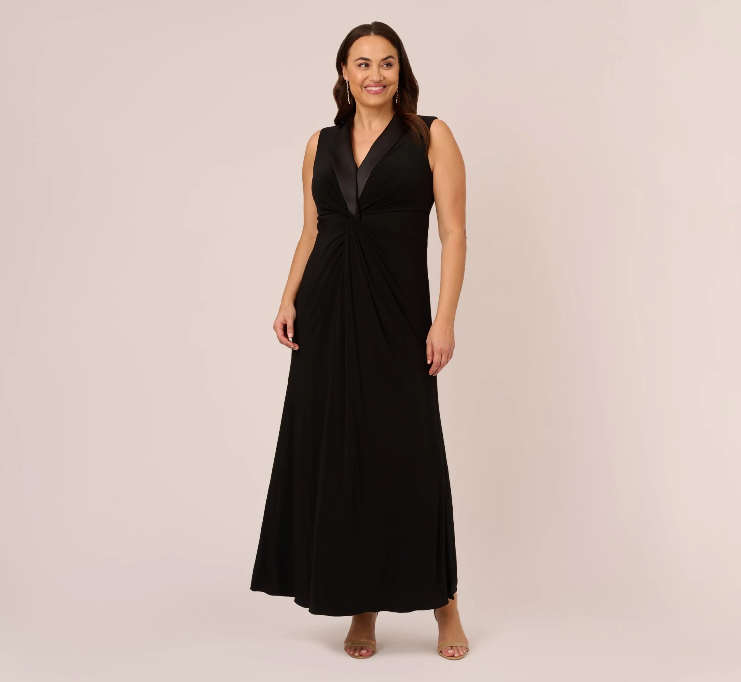 Adrianna Papell Plus Size Matte Jersey Twist Front Tuxedo Long Gown In Black 3 Adrianna Papell Plus Size Matte Jersey Twist Front Tuxedo Long Gown In Black