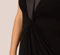Adrianna Papell Plus Size Matte Jersey Twist Front Tuxedo Long Gown In Black 12 Adrianna Papell Plus Size Matte Jersey Twist Front Tuxedo Long Gown In Black -Adrianna Papell Shop AP1E209882 AA002 Plus Detail