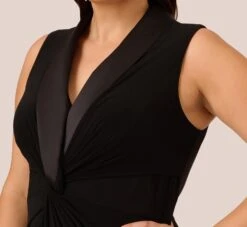 Adrianna Papell Plus Size Matte Jersey Twist Front Tuxedo Long Gown In Black 11 Adrianna Papell Plus Size Matte Jersey Twist Front Tuxedo Long Gown In Black -Adrianna Papell Shop AP1E209882 AA002 Plus Lifestyle