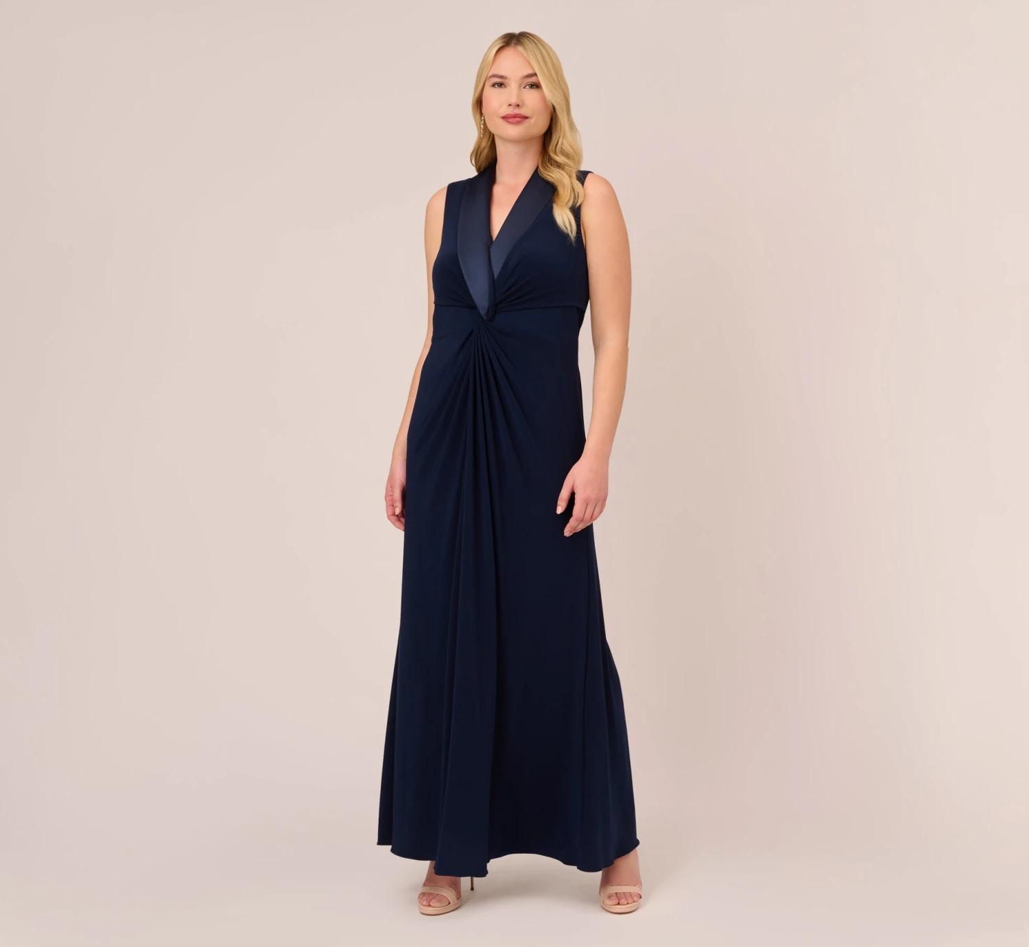 Adrianna Papell Plus Size Matte Jersey Twist Front Tuxedo Long Gown In Midnight 3 Adrianna Papell Plus Size Matte Jersey Twist Front Tuxedo Long Gown In Midnight