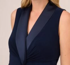 Adrianna Papell Plus Size Matte Jersey Twist Front Tuxedo Long Gown In Midnight 11 Adrianna Papell Plus Size Matte Jersey Twist Front Tuxedo Long Gown In Midnight -Adrianna Papell Shop AP1E209882 AB411 Plus Lifestyle