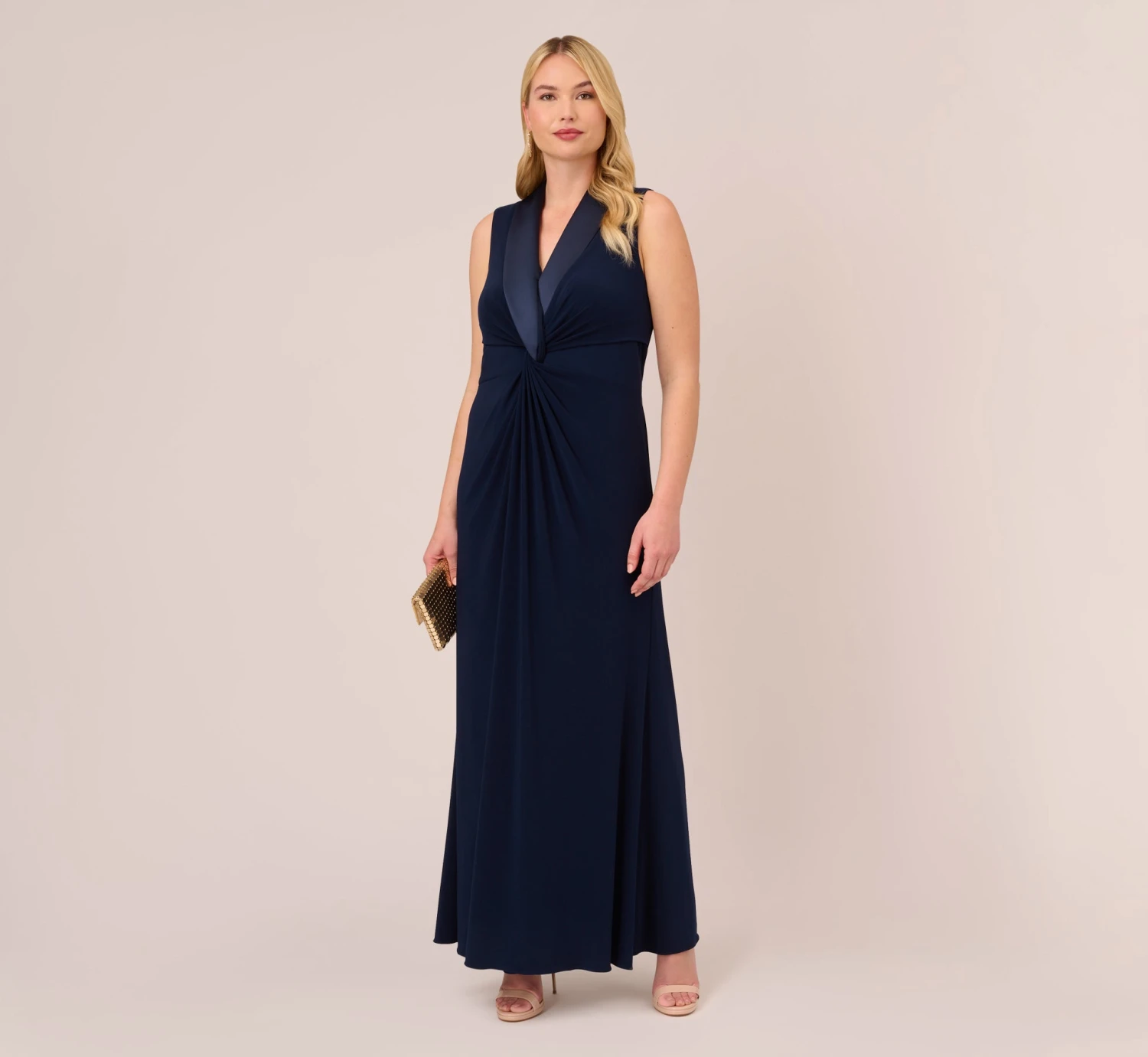 Adrianna Papell Plus Size Matte Jersey Twist Front Tuxedo Long Gown In Midnight 4 Adrianna Papell Plus Size Matte Jersey Twist Front Tuxedo Long Gown In Midnight - Image 2