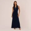 Adrianna Papell Matte Jersey Twist Front Tuxedo Long Gown In Midnight -Adrianna Papell Shop AP1E209882 AB411 Regular Default