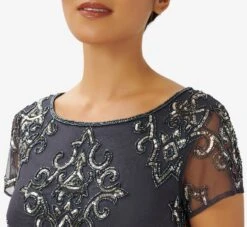 Adrianna Papell Hand-Beaded Long Blouson Gown In Gunmetal -Adrianna Papell Shop AP1E209937 AB015 Regular Detail