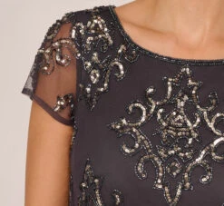 Adrianna Papell Hand-Beaded Long Blouson Gown In Gunmetal -Adrianna Papell Shop AP1E209937 AB015 Regular Lifestyle