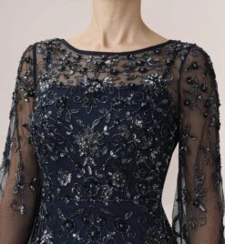 Adrianna Papell Hand-Beaded Illusion Long Column Gown In Midnight 7 Adrianna Papell Hand-Beaded Illusion Long Column Gown In Midnight -Adrianna Papell Shop AP1E209952 AG410 Regular Detail