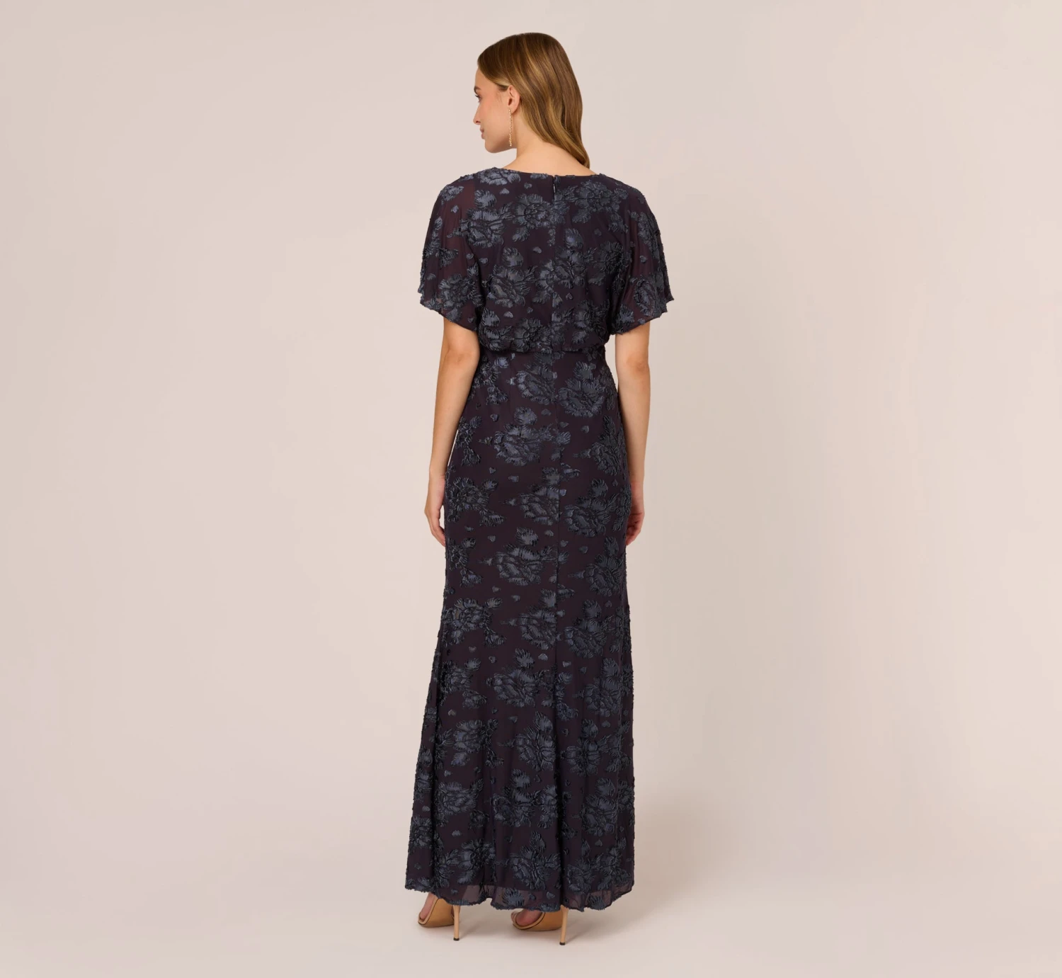 Adrianna Papell Floral Burnout Velvet Long Blouson Gown In Midnight 7 Adrianna Papell Floral Burnout Velvet Long Blouson Gown In Midnight - Image 5