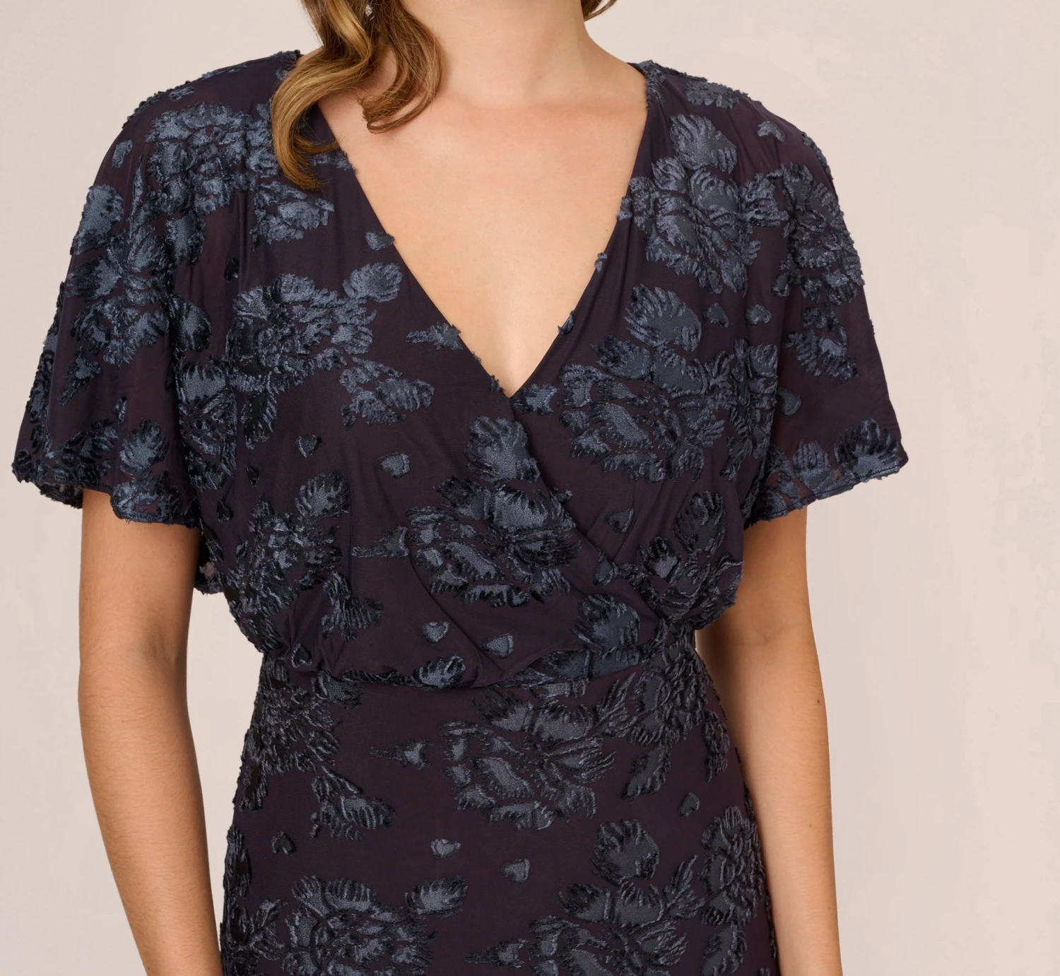 Adrianna Papell Floral Burnout Velvet Long Blouson Gown In Midnight 5 Adrianna Papell Floral Burnout Velvet Long Blouson Gown In Midnight - Image 3