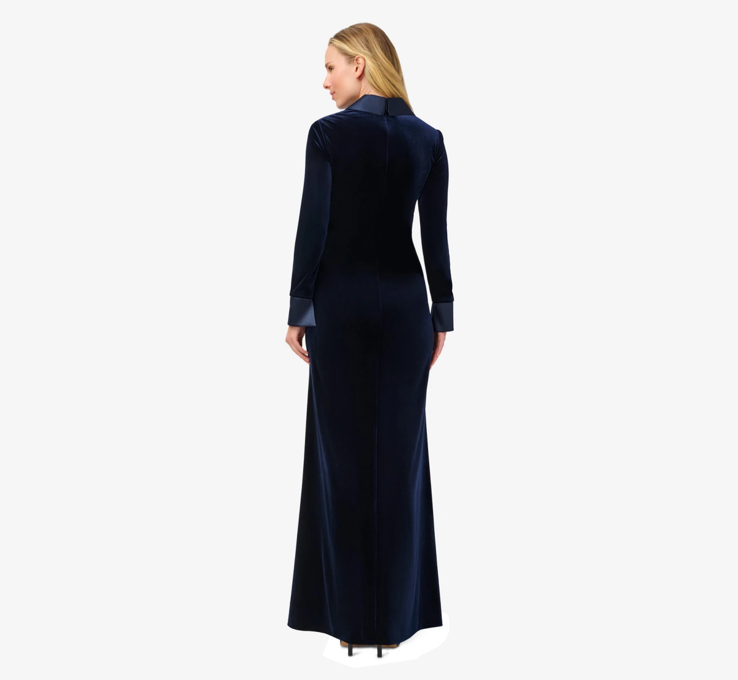 Adrianna Papell Velvet And Charmeuse Twist Front Long Tuxedo Gown In Midnight 4 Adrianna Papell Velvet And Charmeuse Twist Front Long Tuxedo Gown In Midnight - Image 2