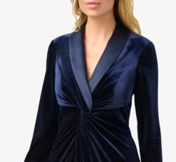 Adrianna Papell Velvet And Charmeuse Twist Front Long Tuxedo Gown In Midnight 9 Adrianna Papell Velvet And Charmeuse Twist Front Long Tuxedo Gown In Midnight -Adrianna Papell Shop AP1E210007 AB411 Regular Detail
