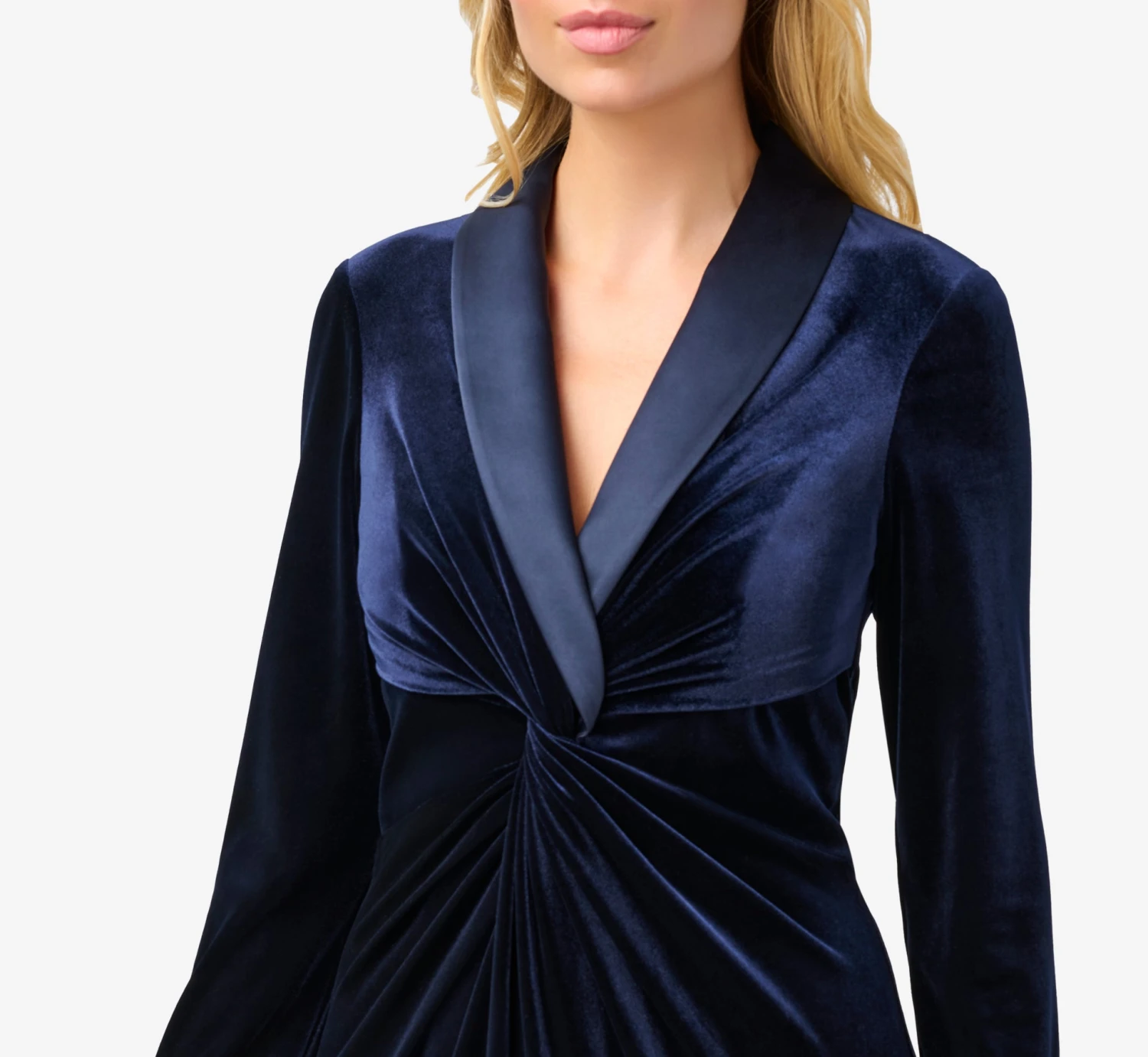 Adrianna Papell Velvet And Charmeuse Twist Front Long Tuxedo Gown In Midnight 6 Adrianna Papell Velvet And Charmeuse Twist Front Long Tuxedo Gown In Midnight - Image 4