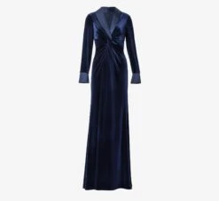 Adrianna Papell Velvet And Charmeuse Twist Front Long Tuxedo Gown In Midnight 8 Adrianna Papell Velvet And Charmeuse Twist Front Long Tuxedo Gown In Midnight -Adrianna Papell Shop AP1E210007 AB411 Regular Flat