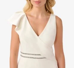 Adrianna Papell Ruffled Crepe Jumpsuit With Crystal Trim In Ivory 7 Adrianna Papell Ruffled Crepe Jumpsuit With Crystal Trim In Ivory -Adrianna Papell Shop AP1E210050 AA194 Regular Detail