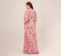 Adrianna Papell Floral-Print And Hand-Beaded Mesh Long Gown In Blush Multi -Adrianna Papell Shop AP1E210055 AM970 Regular Back