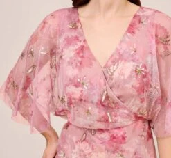 Adrianna Papell Floral-Print And Hand-Beaded Mesh Long Gown In Blush Multi -Adrianna Papell Shop AP1E210055 AM970 Regular Detail