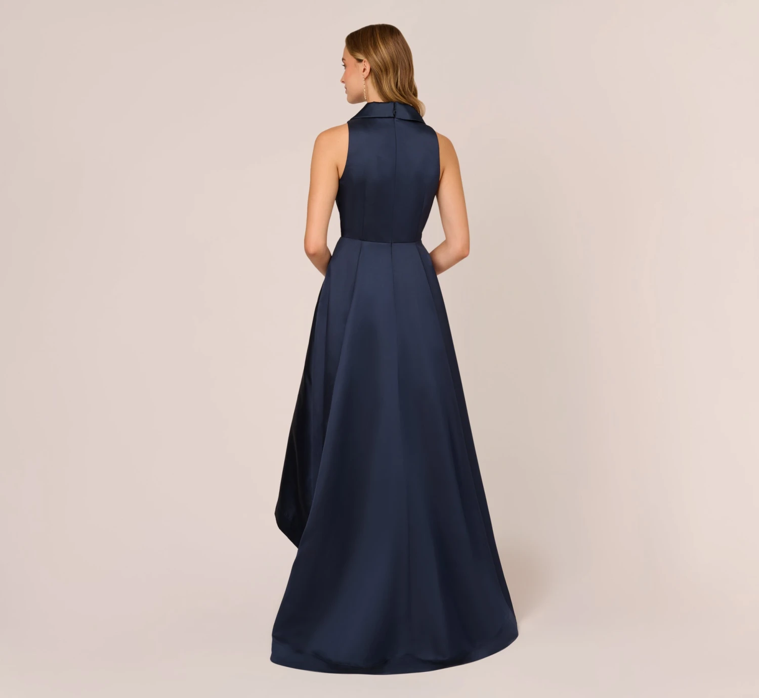 Adrianna Papell Mikado High/Low Midi-Length Tuxedo Gown In Midnight 5 Adrianna Papell Mikado High/Low Midi-Length Tuxedo Gown In Midnight - Image 4