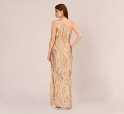 Adrianna Papell One Shoulder Abstract Sequin Gown In Champagne Gold Multi 14 Adrianna Papell One Shoulder Abstract Sequin Gown In Champagne Gold Multi -Adrianna Papell Shop AP1E210092 AR298 Regular Back