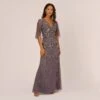 Adrianna Papell Sequin Beaded Gown With Sheer Cape Sleeves In Moonscape -Adrianna Papell Shop AP1E210128 AD542 Regular Default