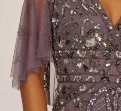 Adrianna Papell Sequin Beaded Gown With Sheer Cape Sleeves In Moonscape 12 Adrianna Papell Sequin Beaded Gown With Sheer Cape Sleeves In Moonscape -Adrianna Papell Shop AP1E210128 AD542 Regular Lifestyle