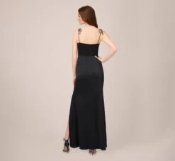 Adrianna Papell Satin Crepe Long Gown In Black -Adrianna Papell Shop AP1E210154 AA002 Regular Back