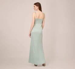 Adrianna Papell Satin Crepe Long Gown In Willow 7 Adrianna Papell Satin Crepe Long Gown In Willow -Adrianna Papell Shop AP1E210154 AC057 Regular Back