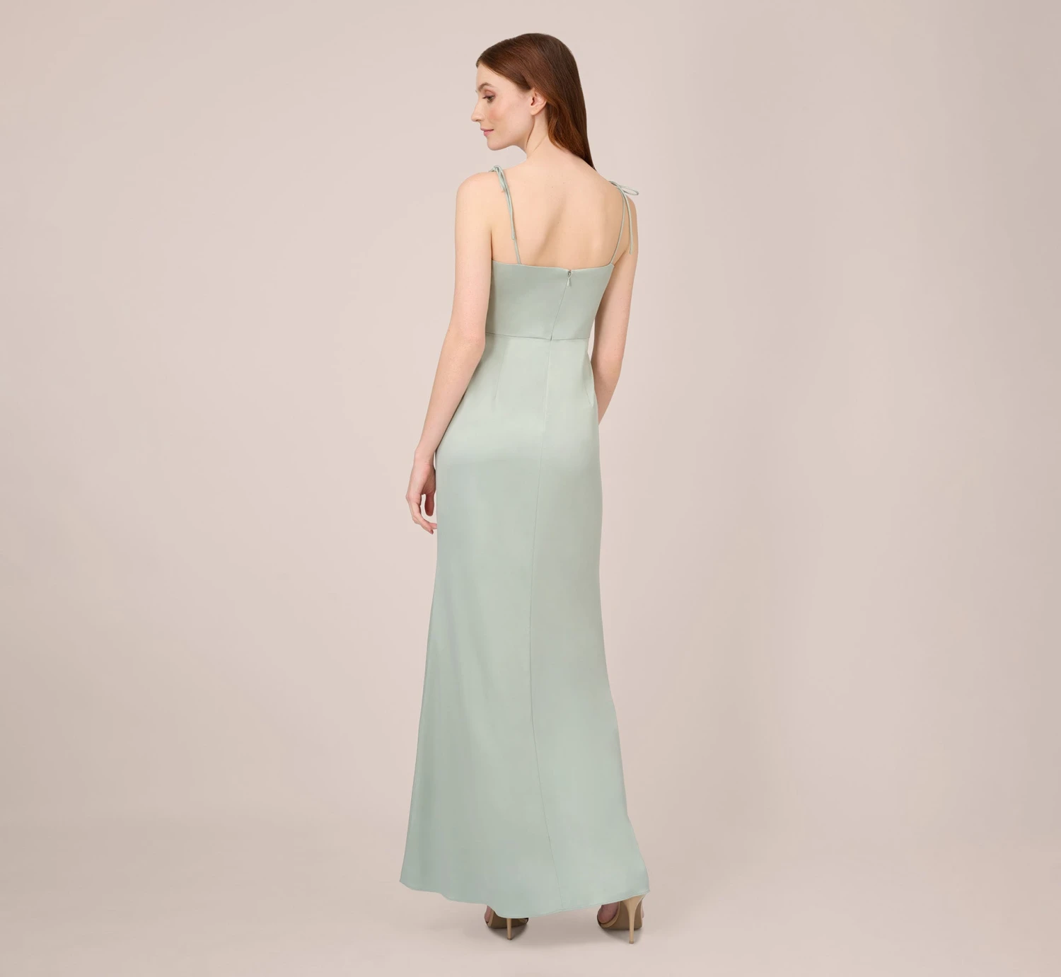 Adrianna Papell Satin Crepe Long Gown In Willow 5 Adrianna Papell Satin Crepe Long Gown In Willow - Image 3