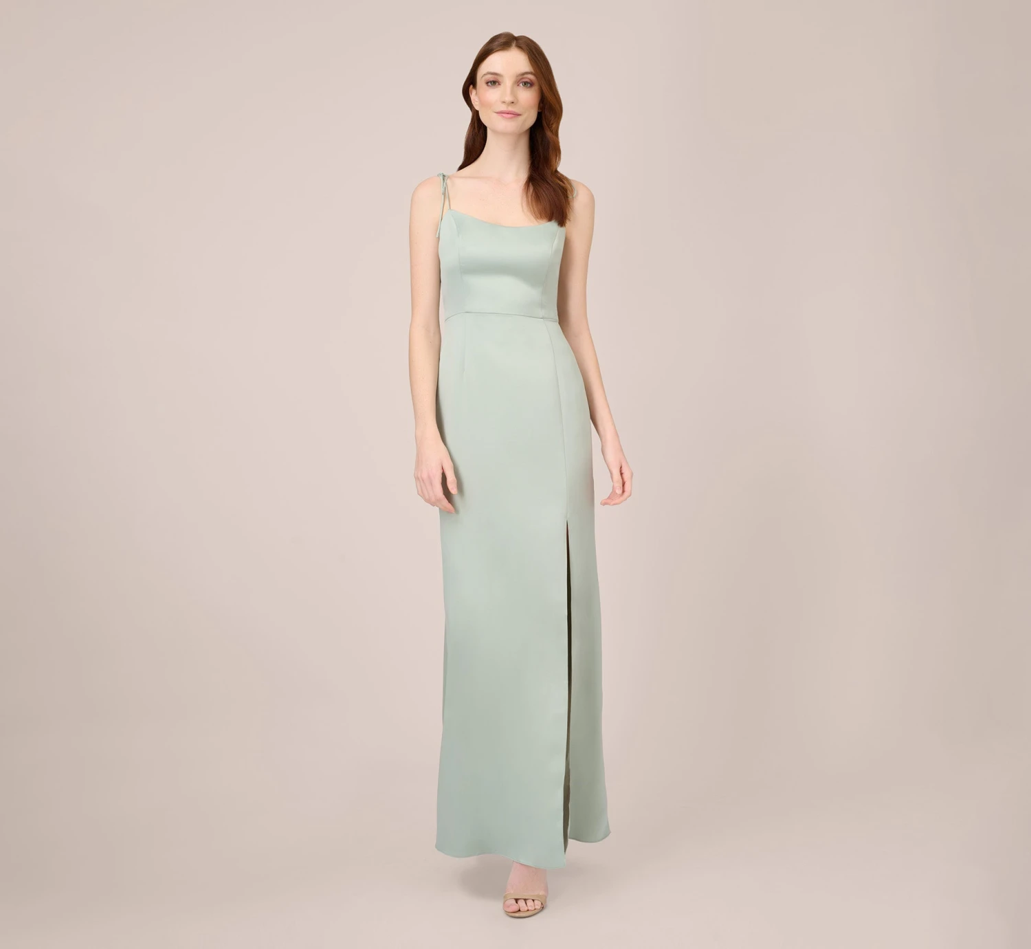 Adrianna Papell Satin Crepe Long Gown In Willow 3 Adrianna Papell Satin Crepe Long Gown In Willow