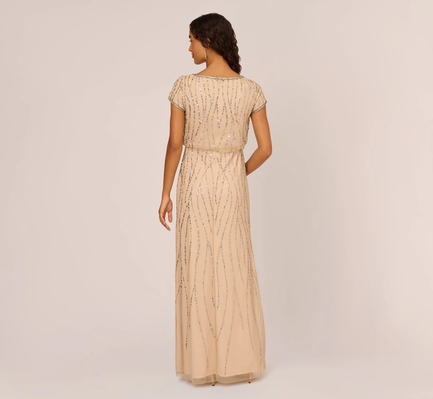 Adrianna Papell Hand-Beaded Blouson Long Gown In Nude 6 Adrianna Papell Hand-Beaded Blouson Long Gown In Nude - Image 4