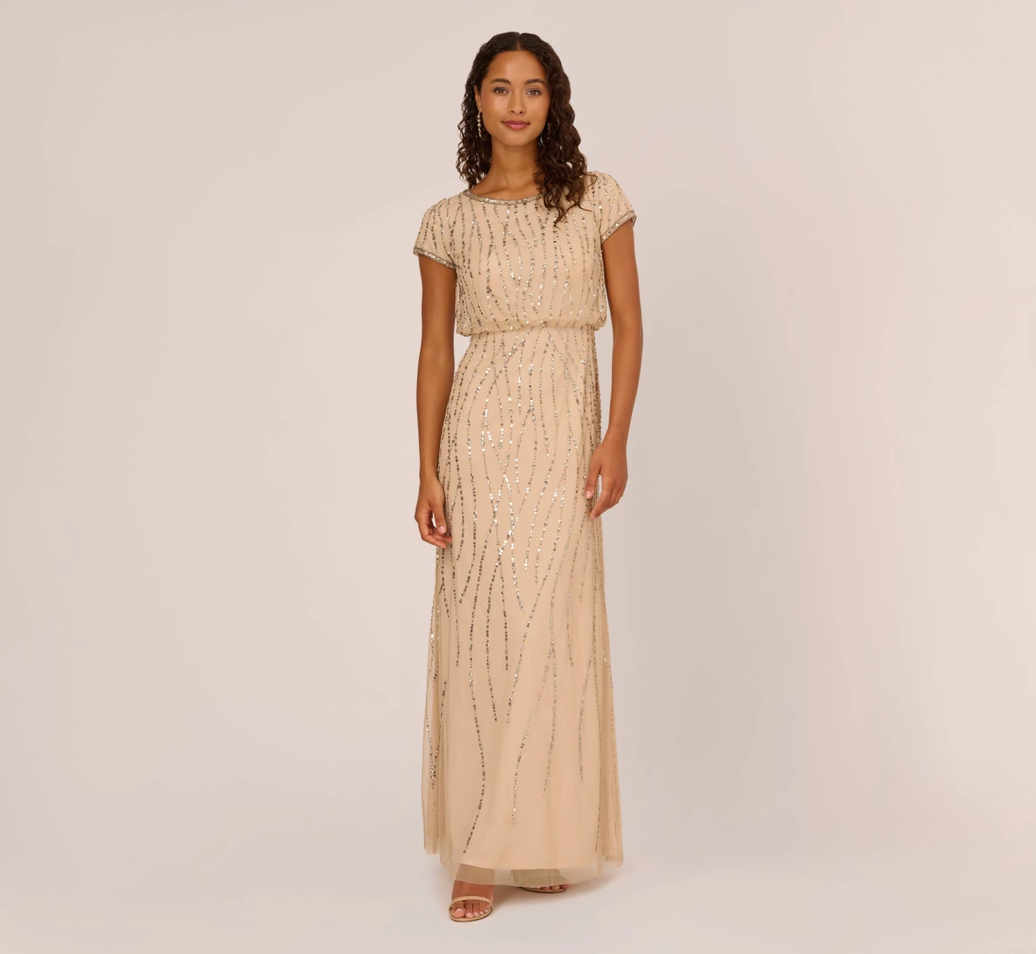 Adrianna Papell Hand-Beaded Blouson Long Gown In Nude 3 Adrianna Papell Hand-Beaded Blouson Long Gown In Nude