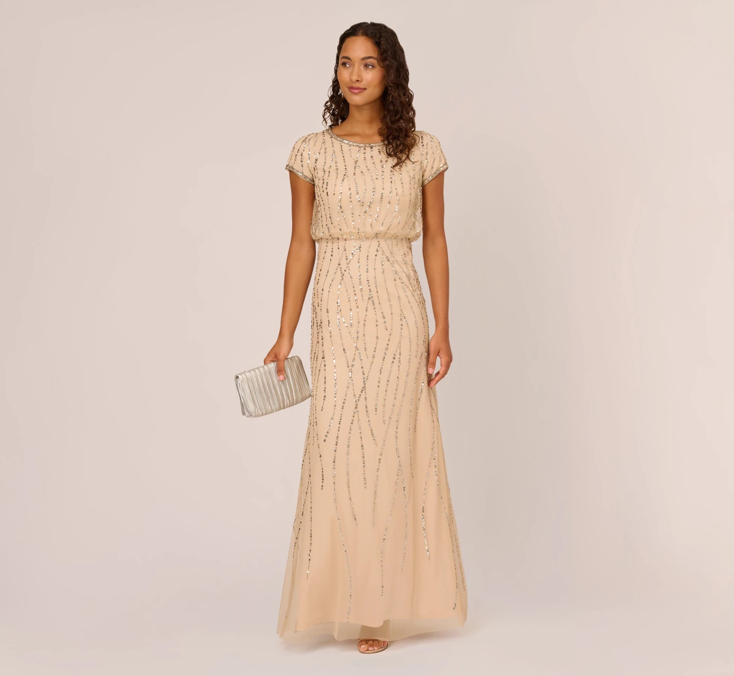Adrianna Papell Hand-Beaded Blouson Long Gown In Nude 4 Adrianna Papell Hand-Beaded Blouson Long Gown In Nude - Image 2