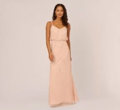 Adrianna Papell Hand-Beaded Blouson Long Sleeveless Gown In Blush -Adrianna Papell Shop AP1E210158 AD684 Regular Default 342549e0 59ca 406d 9d55 a0c26fb307b4