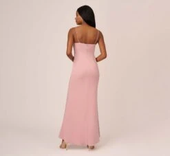 Adrianna Papell Satin Crepe Ruffle Front Long Gown In Steel Rose -Adrianna Papell Shop AP1E210210 BA696 Regular Back