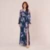 Adrianna Papell Floral-Print Long Shirred Chiffon Gown In Navy Multi -Adrianna Papell Shop AP1E210216 AD411 Regular Default