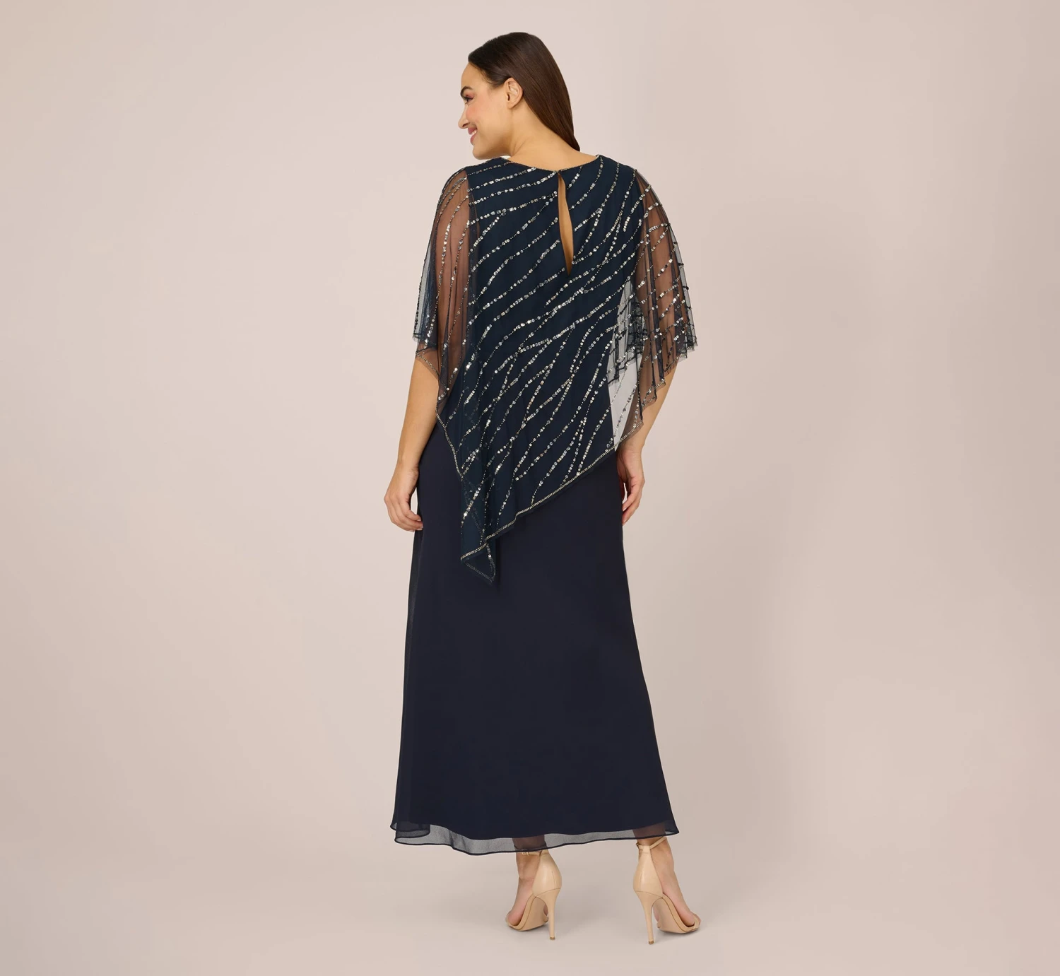 Adrianna Papell Plus Size Hand-Beaded Popover Long Dress In Midnight 4 Adrianna Papell Plus Size Hand-Beaded Popover Long Dress In Midnight - Image 2