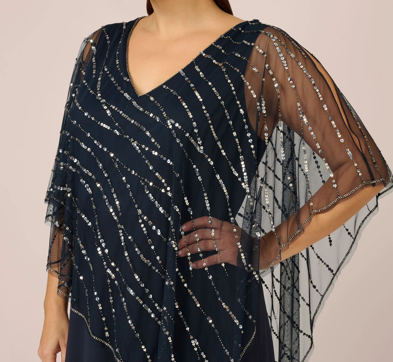 Adrianna Papell Plus Size Hand-Beaded Popover Long Dress In Midnight 5 Adrianna Papell Plus Size Hand-Beaded Popover Long Dress In Midnight - Image 3