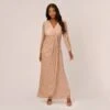 Adrianna Papell Metallic Crinkled Mesh Draped Long Gown In Light Gold -Adrianna Papell Shop AP1E210265 AA267 Regular Default